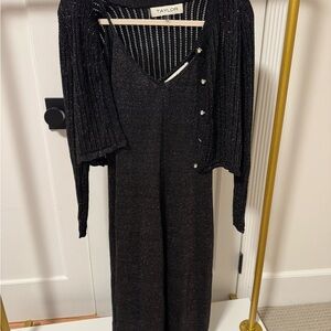 Taylor Shimmering Black Jumpsuit with Cardigan